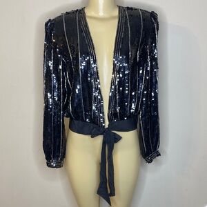Argenti Notte Sequin Black Over Top Blazer with Tie Waist